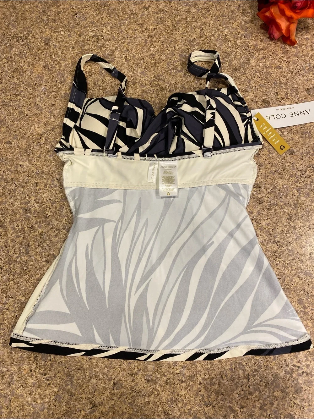 Anne Cole Twist Front Tankini Top 32DD 34D 25MT26545 NWT Black White Geometric